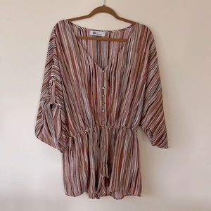 Brand New Button Up Brown Striped Romper